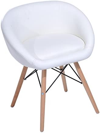 HOMCOM Chaise Design scandinave - Chaise de Salon ou Cuisine - Pieds effilés Bois Massif - revêtement synthétique PU Blanc Fiche Technique et Prix au Maroc