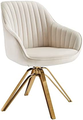 Zouron Chaise de Salle à Manger en Velours avec Pieds Dorés, Chaise de Bureau Pivotante, Fauteuil de Salon avec Accoudoirs et Siège Rembourré Épais, Beige Fiche Technique et Prix au Maroc