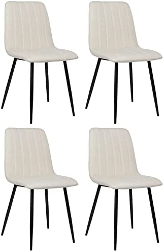 CLP Lot De 4 Chaises De Salle A Manger Dijon Tissu Ou Velours I Surface D'assise Matelassée Pieds en Metal I Charge 150 Kg, Couleur:crème, Matériel:Tissu Fiche Technique et Prix au Maroc