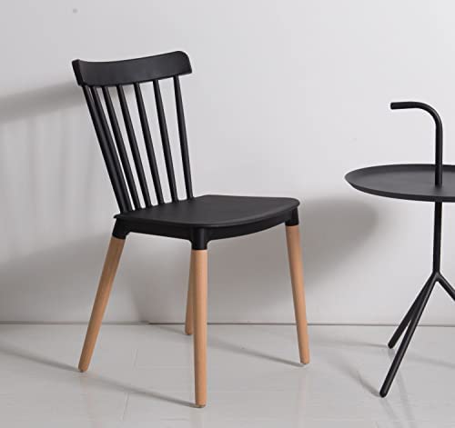 Kosmi - Chaise Noire Style scandinave à barreaux modèle Pop avec Coque en résine Noire et Pieds en Bois Naturel Fiche Technique et Prix au Maroc