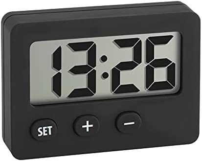 TFA Dostmann Horloge Digitale, Petite Horloge, 60.2013.01, Mini, utilisable comme Horloge de Voiture ou Horloge de Table, 5,8 x 3,6 x 2,3 cm, Noir, revêtement en Caoutchouc Fiche Technique et Prix au Maroc