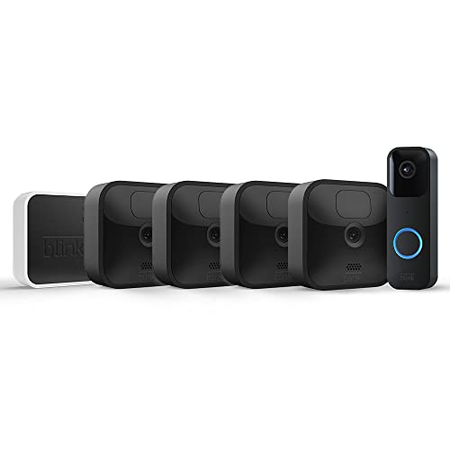 Blink Outdoor, Caméra de surveillance HD sans fil, résistante aux intempéries, Kit 4 caméra + Découvrez Blink Video Doorbell, Audio bidirectionnel, vidéo HD, Alexa intégré Fiche Technique et Prix au Maroc