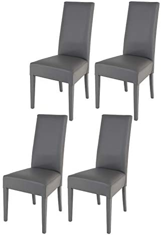 Tommychairs - Set 4 chaises LUISA pour cuisine, bar et salle à manger, robuste structure en bois de hêtre peindré en gris foncé, assise et dossier rembourrés et revêtus en cuir artificiel gris foncé Fiche Technique et Prix au Maroc