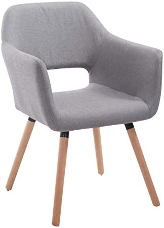 CLP Chaise De Salle A Manger Auckland Tissu I Chaise Design Scandinave Confortable avec Accoudoirs Pieds en Bois I Fauteuil De Salon, Couleur:Gris, Couleur du Cadre:Natura Fiche Technique et Prix au Maroc