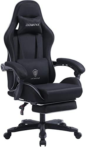 Dowinx Chaise de gaming ergonomique avec support lombaire de massage - Fauteuil pivotant réglable avec repose-pieds (noir) Fiche Technique et Prix au Maroc