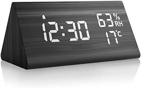 NBPOWER Réveil Numérique en Bois, Horloge Digitale avec Snooze/Date/Température et Humidité-Noir Fiche Technique et Prix au Maroc
