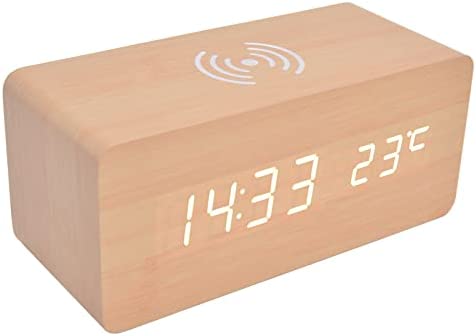 Réveil Numérique en Bois, Radio-réveils Horloge électronique à LED 12/24 Heures avec Station de Chargement Rapide sans Fil, Horloge Numérique à LED en Bois à(6.3 x 2.8 x 2.7in-Blanche) Fiche Technique et Prix au Maroc