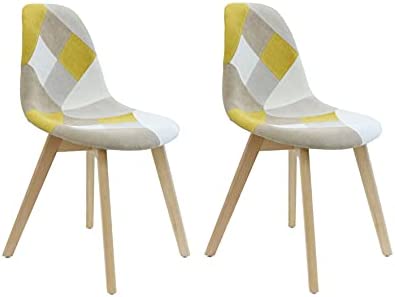 HOME DECO FACTORY Lot de 2 Chaises Patchwork, Hêtre, Jaune, 58x86,5x47 cm Fiche Technique et Prix au Maroc