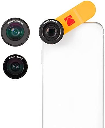 Kodak 3-en-1 Kit d'objectifs pour Smartphone Composé d'un Objectif Grand Angle 100°, Macro 15X et Fisheye 170° (fixation Universelle par clip, Fonctionne Également avec MultiCams et caméras Frontales) Fiche Technique et Prix au Maroc