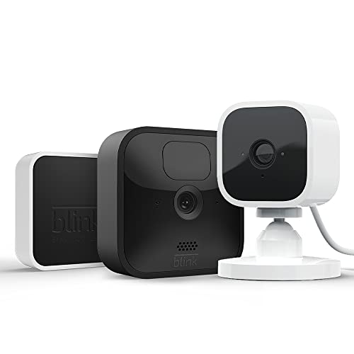 Blink Outdoor, Caméra de surveillance HD sans fil, résistante aux intempéries, Kit 1 caméra + Blink Mini, Caméra d'intérieur connectée compacte à brancher, fonctionne avec Alexa Avis, Fiche Technique et Prix au Maroc