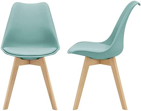 [en.casa] Lot de 2 Chaises de Salle à Manger Scandinave Siège Cuisine Plastique Similicuir Hêtre Menthe 81 x 49 x 57cm Fiche Technique et Prix au Maroc