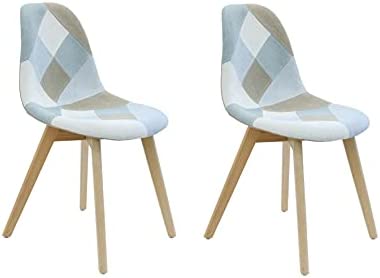 HOME DECO FACTORY Lot de 2 Chaises Patchwork, Hêtre, Bleu Clair, 58x86,5x47 cm Fiche Technique et Prix au Maroc