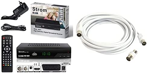 Strom 505 - TNT HD Decodeur TNT HD pour TV / Recepteur TNT HD / Adaptateur TNT Décodeur TNT / Boitier TNT HD, Noir & GEFOM 27600 PROLONGATEUR TV 5M Male+Adaptateur 9,52MM, Blanc Fiche Technique et Prix au Maroc