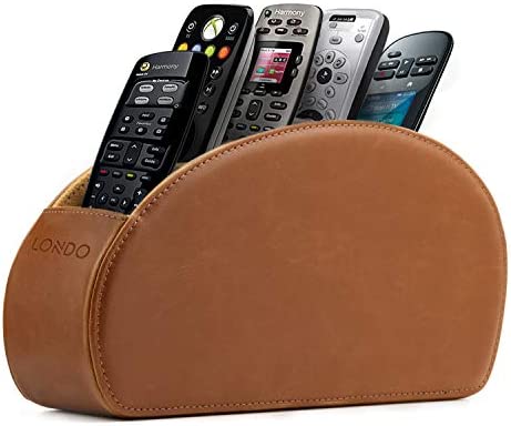 Londo Range Télécommandes à 5 Compartiments - DVD, Blu-Ray, TV, Chaîne Hi-FI, Roku ou Apple TV - Cuir avec Doublure Suédée - Faible Encombrement pour Séjour ou Chambre (Marron Clair) Fiche Technique et Prix au Maroc