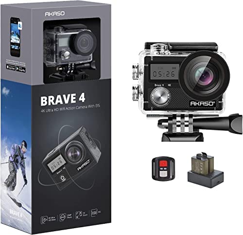 AKASO Caméra Sport Etanche 4K WiFi 20MP Action Cam Sportive Stabilisateur Ultra HD Écran LCD Grand Angle 170 Degrés EIS 30M sous Marine 2 Batteries 1050mAh - Brave 4 Noir Fiche Technique et Prix au Maroc