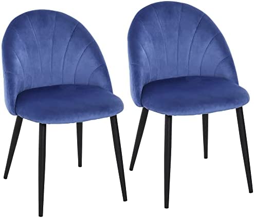 HOMCOM Lot de 2 chaises Velours Bleu Pieds métal Noir dim. 52L x 54l x 79H cm Fiche Technique et Prix au Maroc
