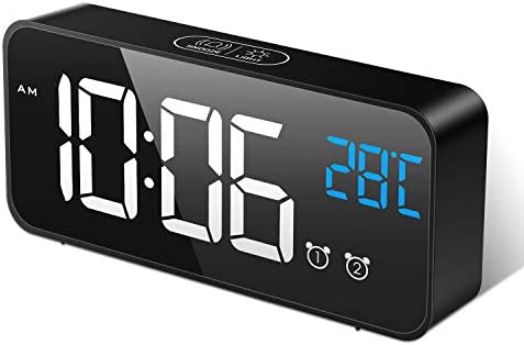 MOSUO Réveil Numérique, Horloge Digitale Réveil Matin Miroir LED Grand Ecran Aver Température/Snooze/ 2 Alarme, Luminosité et Son Réglable, Activation Sonore, USB Charge Clock pour Maison Bureau,Noir Fiche Technique et Prix au Maroc