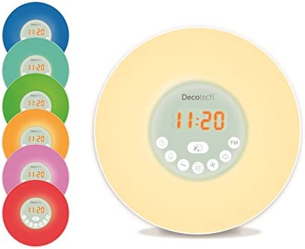 Lexibook Decotech Réveil bien-être simulateur d'aube couleurs - radio FM - lampe de chevet - lever/coucher de soleil - 6 sons naturels - snooze - veilleuse - RL998 Fiche Technique et Prix au Maroc