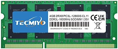 TECMIYO 4Go DDR3L / DDR3 1600MHz SODIMM RAM PC3L / PC3-12800 2Rx8 1.35V /1.5V CL11 204 Pin Non-ECC Unbuffered Laptop Memory Module RAM pour Ordinateur Portable pour Mac, Intel et AMD System Fiche Technique et Prix au Maroc