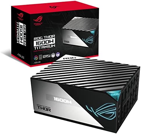 ASUS ROG Thor Bloc d'alimentation en Titane 1600 W (1600 W, éclairage Aura Sync, écran OLED, PCIe 5.0 Ready, transistors Galliumnitridge, contrôle numérique et condensateurs ESR Faible) Fiche Technique et Prix au Maroc