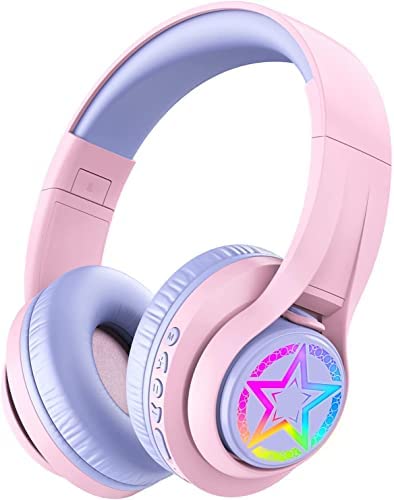 iClever Casque Audio Enfant Bluetooth sans Fil avec Microphone, Lumières LED Colorées, Volume Limité 74/85/94dB, 40 Heures de Travail, Bluetooth 5.0, Micro Intégré-Rose Fiche Technique et Prix au Maroc