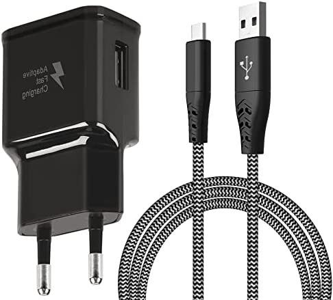 Chargeur Rapide Secteur USB Type C avec Câble de Charge Rapide en 2M Nylon USB-C pour Samsung Galaxy S8, S8 Plus, S9, S10, S10 Plus, S10e 5G, S20, S21, S22, A50, A51, A40, A30, A20e, Z Flip3, Fold2 Fiche Technique et Prix au Maroc