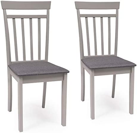 Homely | Lot de 2 Chaises de Salle à Manger ou Cuisine - Kansas | Structure en Bois Laqué | Assise Recouverte de Tissu Gris | Dossier Ergonomique | Couleur Gris Fiche Technique et Prix au Maroc