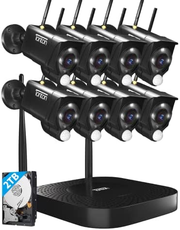 TONTON 【Spot LED et capteur de Chaleur PIR AI】 Full HD 3MP caméra extérieure de Surveillance WLAN avec 8 caméras Ensemble Radio sans Fil systèmes d'alarme à Domicile de Vision Nocturne 30M 2TB HDD Avis, Fiche Technique et Prix au Maroc