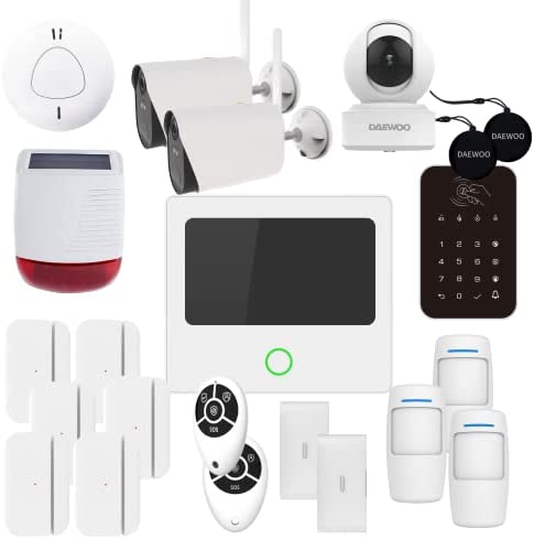 Daewoo Pack Alarme AM314, Centrale à écran Tactile, détecteur de Mouvement adapté aux Animaux, Ouverture, Vibration, sirène Solaire, caméras de Surveillance, détection de fumée, contrôle à Distance Avis, Fiche Technique et Prix au Maroc