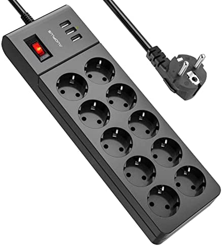 Multiprise USB avec 10 Prises, AUOPLUS Bloc Multiprise avec 3.1A 3 Ports USB, Interrupteur, Multiprise Electrique avec Cordon de 2m, 4000W/ 16A pour Maison, Bureau, Smartphone Fiche Technique et Prix au Maroc