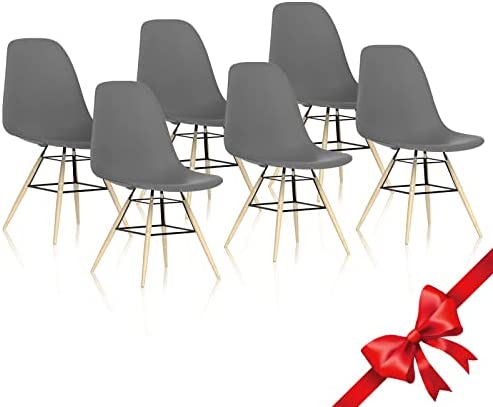 Jiasen 6 Pièces Chaise de Salle à Manger Moderne Nordique Cuisine Salon Chaise de Réception Cuir PU Feuille de Fer Pieds Fixes en Bois Massif avec Rembourrage, Gris Fiche Technique et Prix au Maroc