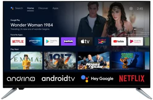 ANDRINO AN32H01 32 Pouces 80 cm HD LED Smart TV, Téléviseur, TNT Tuner T2/S2/C Android TV, Google Assistant, Google Play Store, Prime Video, Netflix Chromecast intégré Bluetooth WiFi Fiche Technique et Prix au Maroc