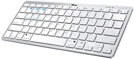 Trust Nado Clavier sans Fil Bluetooth, Mini Clavier AZERTY Français, Compact, Ultra Mince, 12 Touches de Fonction Multimédia, pour PC, Mac, Ordinateur, Portable, iPad, Tablet Argent - Blanc Fiche Technique et Prix au Maroc