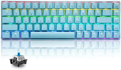 Mini Clavier mécanique 60% Compact 68 Touches USB C Filaire rétroéclairé RGB 18 chromes Arc-en-Ciel rétroéclairage Portable Compatible avec PS4, Xbox, PC, Portable, Mac – Bleu/Switch Bleu Fiche Technique et Prix au Maroc