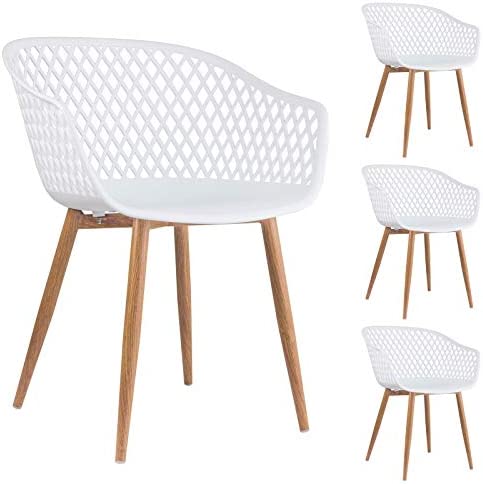 IDIMEX Lot de 4 chaises Madeira pour Salle à Manger ou Cuisine au Design Retro avec accoudoirs, Coque en Plastique Blanc et 4 Pieds en métal décor Bois Fiche Technique et Prix au Maroc
