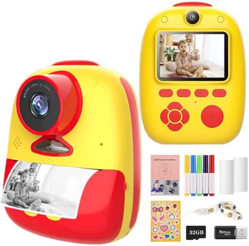 Appareil Photo pour Enfants avec 2 Rouleaux de Papier d'impression, 5 stylos Couleur, écran LCD 2", Batterie 1000 mAh, caméra vidéo 28 MP 1080p pour Enfants de 3 à 10 Ans Fiche Technique et Prix au Maroc