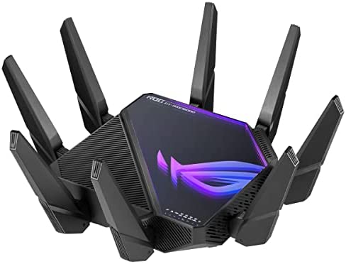 ASUS ROG GT-AXE16000 - Routeur Gaming Wi-FI 6E - Quadruple Bande + Nouvelle Bande 6 GHz, Port WAN/LAN 2.5G, Compatible PS5, VPN Fusion, Triple accélérateur de Jeu, sécurité réseau Gratuite, AiMesh Fiche Technique et Prix au Maroc