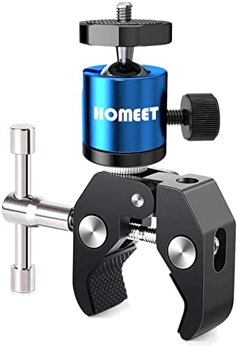 Homeet Bras Magique Caméra Pince Mini Super Clamp Appareil Photo Tête Rotule avec 1/4” & 3/8” Vis Adapteur Ecrou, Support Fixation Caméra pour Appareil Photo Moniteur LED Flash Clamp Pince, Bleu Fiche Technique et Prix au Maroc