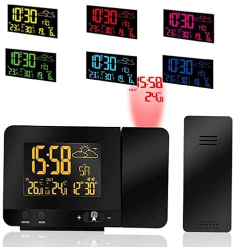 ALLOMN Réveil à Projection Numérique, Température Intérieure et Extérieure, Prévisions Météo, Affichage de la Date jour 12/24H, Fonction Snooze, Port de Charge USB, 8 Ccouleurs de Rétroéclairage Fiche Technique et Prix au Maroc