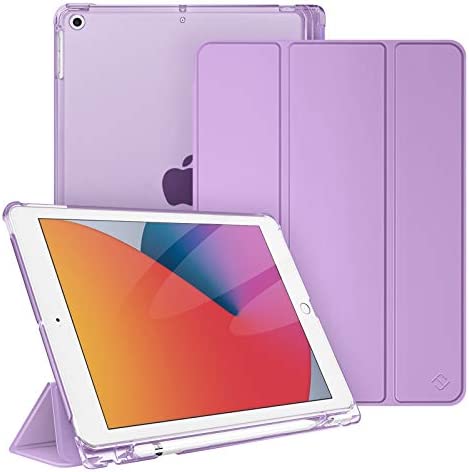 FINTIE Coque Compatible avec iPad 9ème Génération 2021 10.2" / 8ème 2020 / 7ème 2019 - [Rangement de Pencil] Housse de Protection Transparente Mate Etui Fin et Léger, Violet Clair Fiche Technique et Prix au Maroc