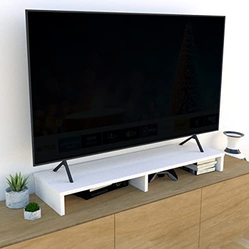 Henor Support TV en Bois, élévateur d'écran TV, 115 x 35 x 12 cm. Meuble TV, supporte 90 kg. Blanc. Fiche Technique et Prix au Maroc