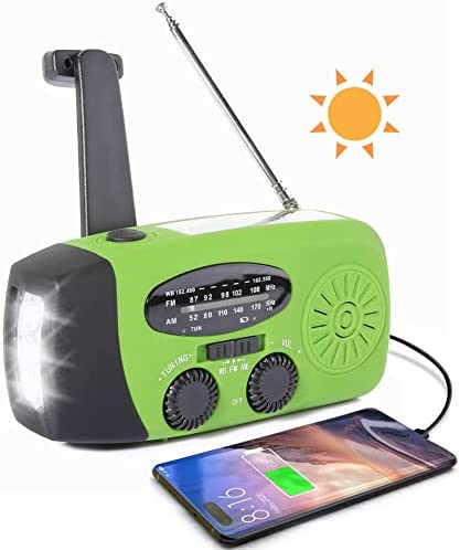 Radio Solaire Portable, Solaire Radio à manivelle Radio d'urgence de Camping en Plein air 2000 mAh, Radio AM/FM à Energie Solaire avec Torche Fonction, Vert Fiche Technique et Prix au Maroc