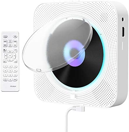 Gueray Lecteur CD Bluetooth Mural Haut-Parleur HiFi Intégré avec Lumière de Fond et Couvercle Anti-poussière et télécommande et Radio FM Lecteur de Musique MP3 USB / Carte TF et Prise AUX 3,5 mm Fiche Technique et Prix au Maroc