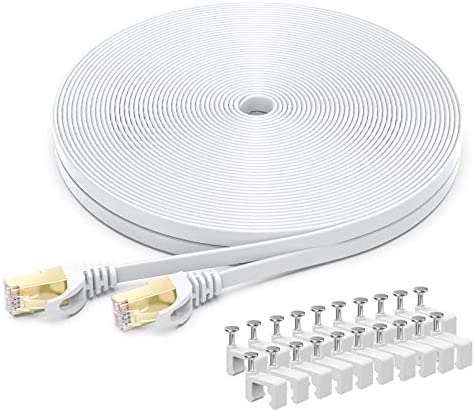 BUSOHE Câble Ethernet Cat 8 20M, Câble Réseau LAN Gigabit RJ45 Plat Haute Vitesse, Cordon de Brassage Internet 40Gbps 2000MHz pour Commutateur,Routeur,Modem,Panneau de Brassage,PC (Blanc) Fiche Technique et Prix au Maroc