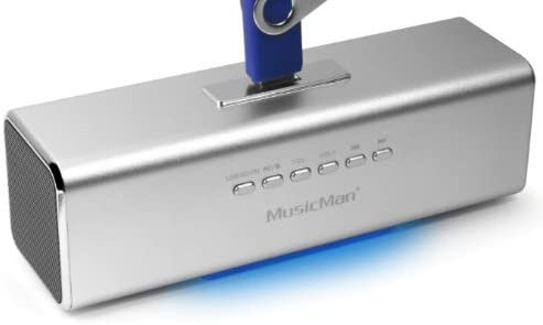 Enceinte portable MusicMan MA Soundstation - Son stéréo - Radio FM, lecteur MP3, USB, AUX / Line-In, prise en charge de la carte MicroSD - Temps de lecture 6 heures - Idéal pour voyager (Argent) Fiche Technique et Prix au Maroc
