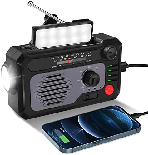 Corpower Radio Solaire Portable Bluetooth Radio d'urgence Météo 2000mAh Radio à Manivelle, AM/FM/WB NOAA Radio Dynamo, avec Lampe de Poche LED et Lampe de Lecture, Alarme SOS et Charge de Téléphone Fiche Technique et Prix au Maroc