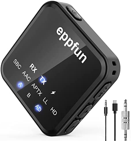 eppfun AK3046C Bluetooth 5.2 Émetteur et Récepteur, Qualcomm aptX-Adaptive HD Low Latency Récepteur Adaptateur Audio sans Fil pour TV/PC /Système Stéréo Domestique (AUX 3,5mm) (Noir) Fiche Technique et Prix au Maroc