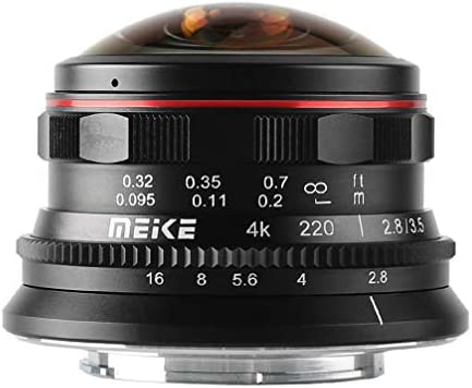 Meike Objectif Fisheye ultra grand angle F2.8 pour appareil photo Olympus Panasonic Lumix MFT Micro quatre tiers 4/3 Montage sans miroir, noir Chiffon de nettoyage Venidice Fiche Technique et Prix au Maroc