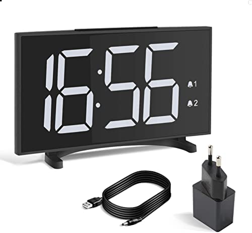 YISSVIC Réveil Numérique Réveil Digital 6,5 inches LED Blanc 6 Niveaux Luminosité Réglable Formats 12/24 Heures Convient à la Maison Inclus Adaptateur Fiche Technique et Prix au Maroc