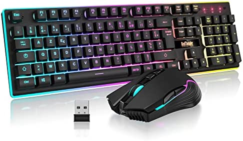 RedThunder K10 Ensemble Clavier et Souris sans Fil Gamer Rétroéclairé, AZERTY FRANÇAIS, 2,4 GHz Connexion + 3800mAh Batteries Rechargeables, Souris Gaming 3200DPI pour PC Mac PS5 (Noir) Fiche Technique et Prix au Maroc
